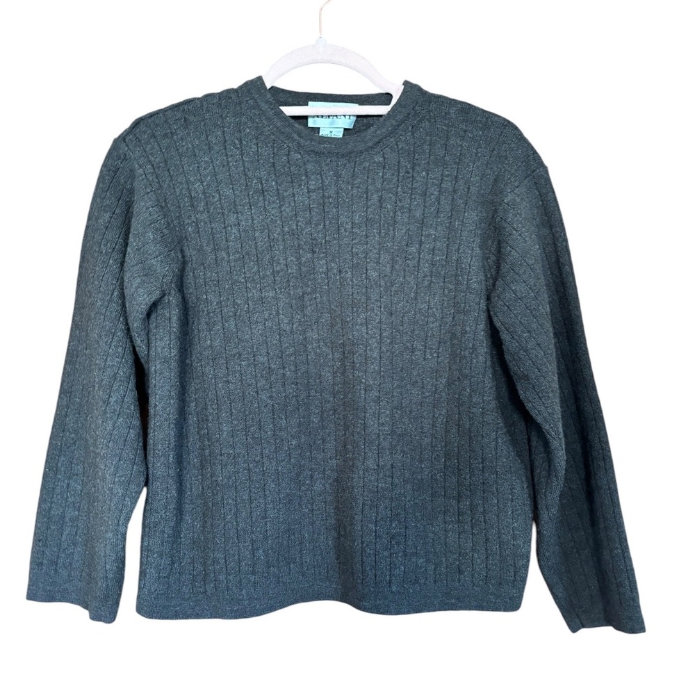 Alfani Womens Medium Grey Merino Wool Ribbed Sweater Made in Italy Crew‎ Neck M
